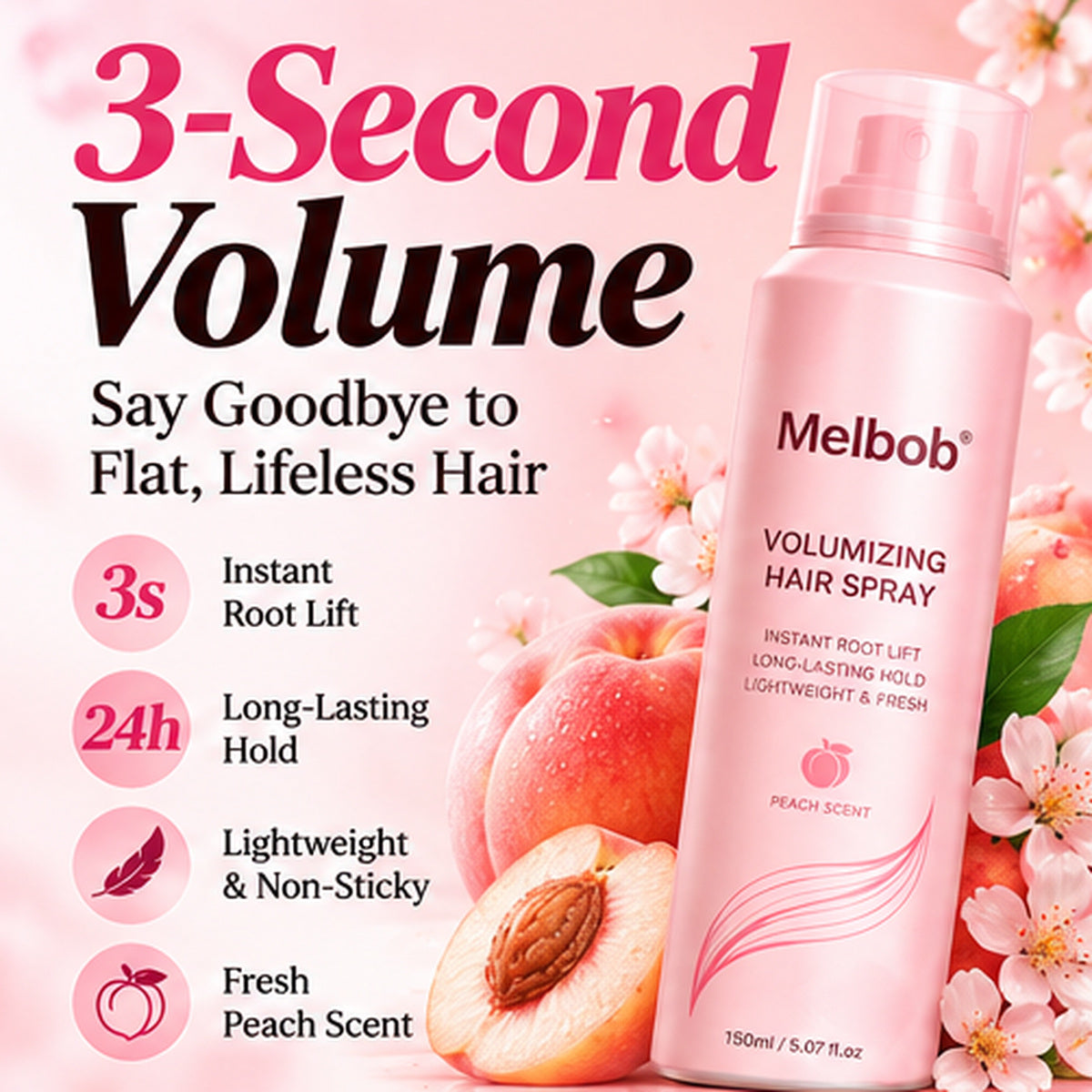 ⏳LIMITED-🎉BUY 1 GET 1 FREE! 🍑Melbob Peach Lift Volumizing Hair Spray