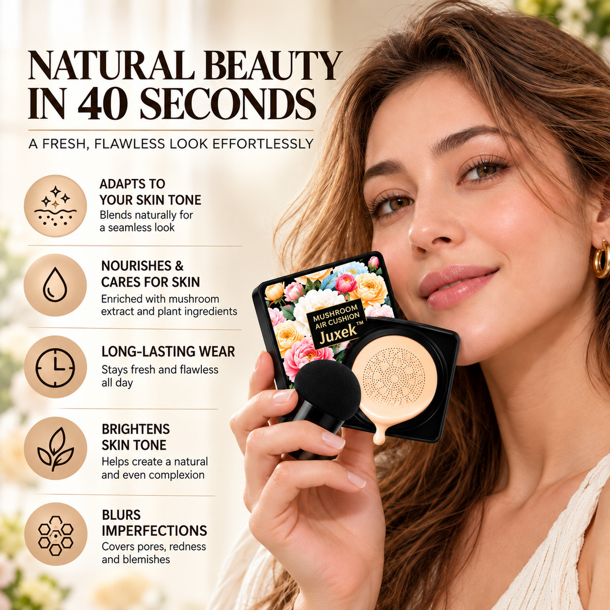 🔥 50% OFF TODAY | Juxek™ mushroom Air Cushion Foundation – Lightweight & Breathable